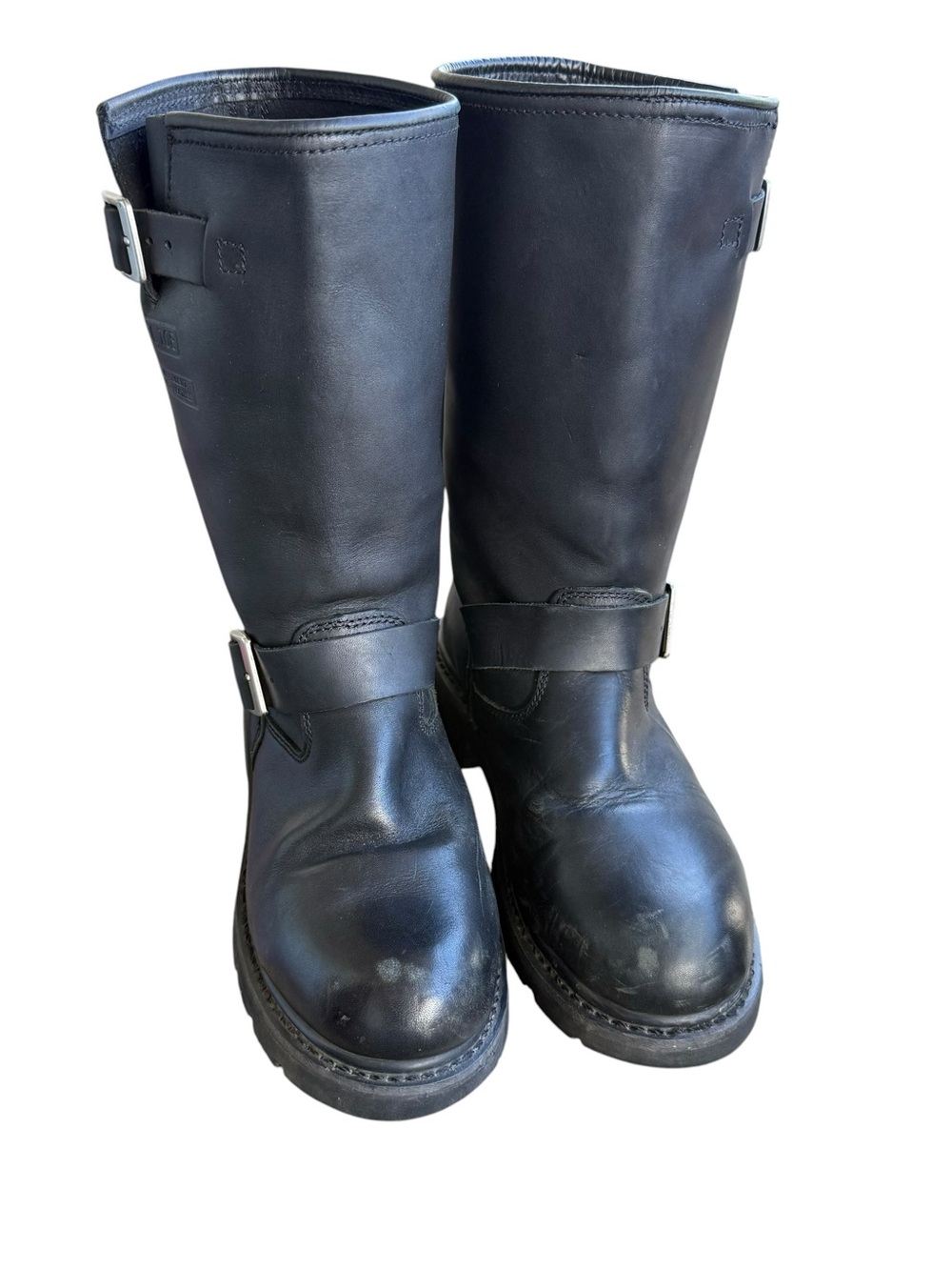 XElement Men's Black Leather Engineer Boots steel toe riding boots size 8